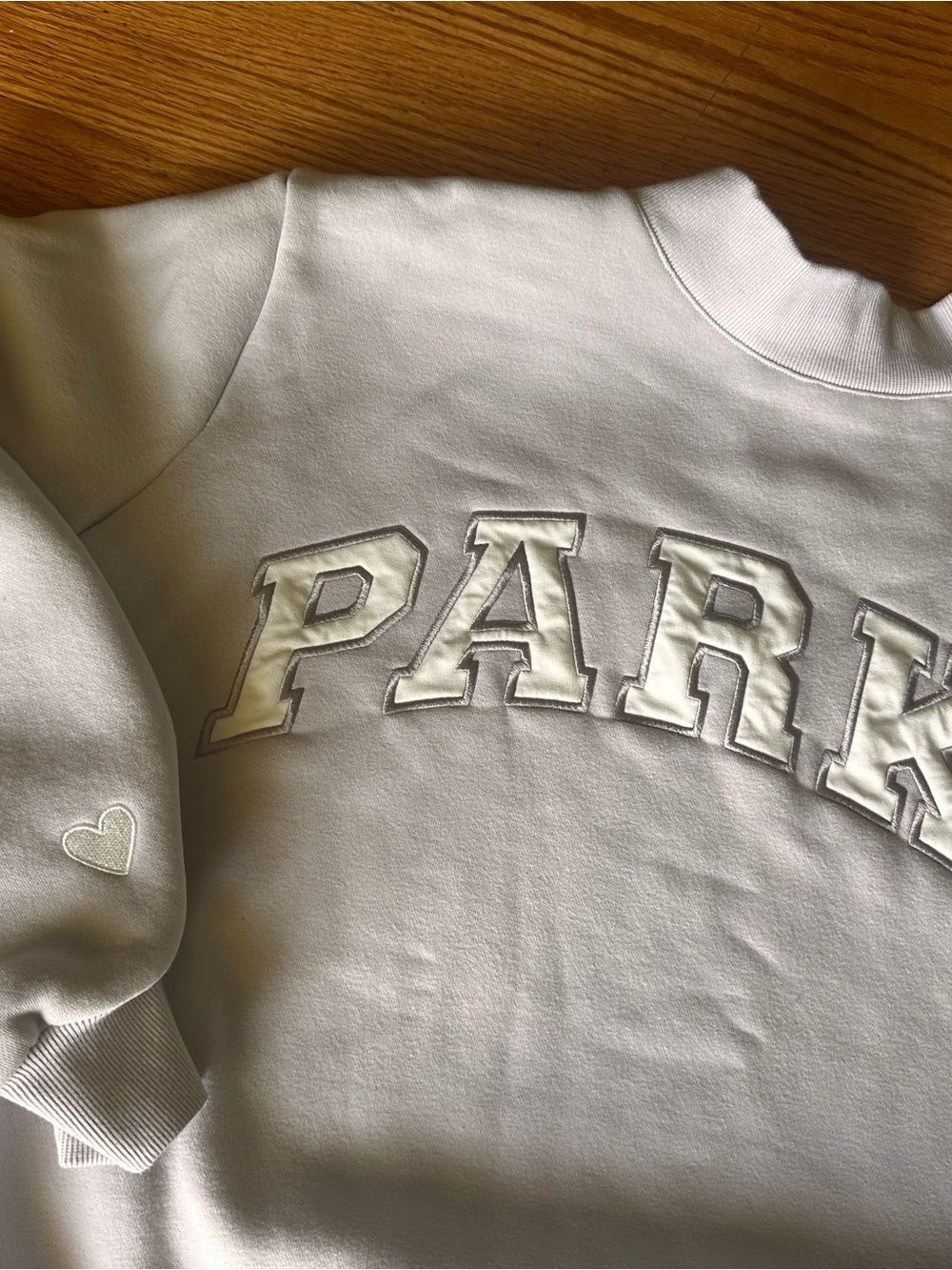 Parke Valentine day drop 2026. Lavender mock neck with Raised Collegiate Logo - Picture 2 of 5